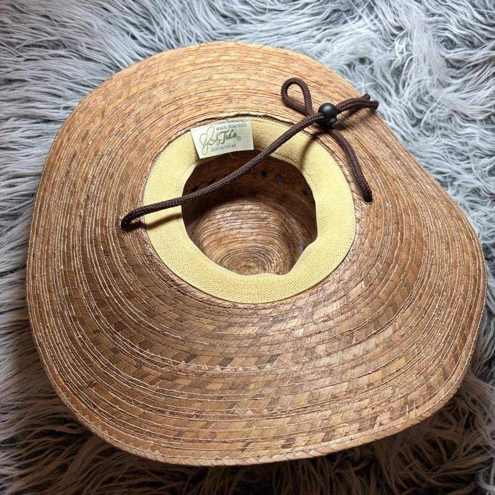 Striped Palm Straw Wide Brim Fedora Sun Western‎ Hat Drawstring